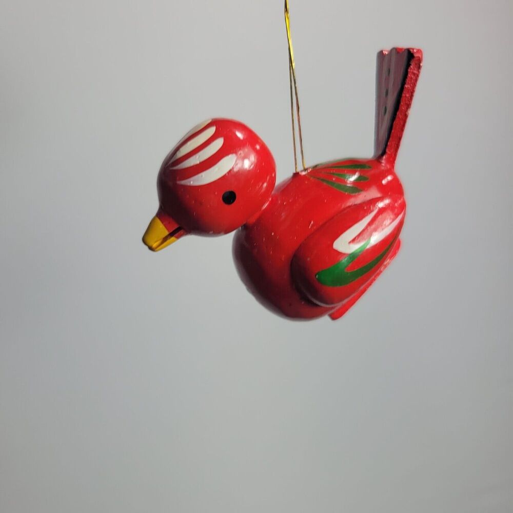 Vintage Red Wooden Bird Hanging‎ Ornament